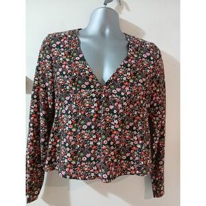 Boden Floral Print V Neck Long Sleeve Blouse Shirt Top Women's US 6 UK 10